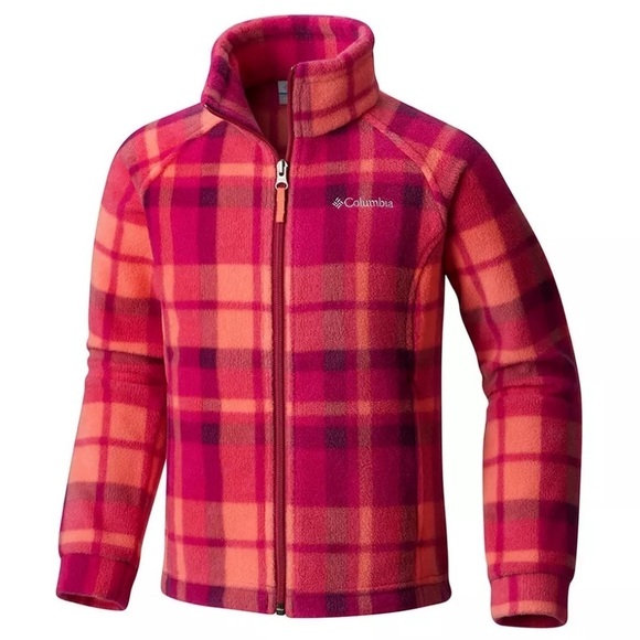 Columbia Girls Benton Springs™ Fleece jacket Pink & Orange plaid medium 10/12 - Picture 1 of 11